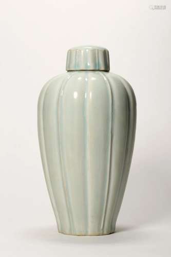 Sky-Blue Glaze Melon-Form Vase and Cover