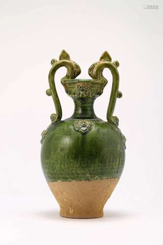 Green Enamel Twin-Dragon Jar