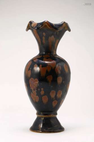 Black-Ground and Brown-Splashed Foliate-Edge Vase