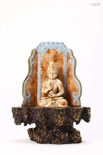 Faux-Bois Porcelain Figure of Guanyin