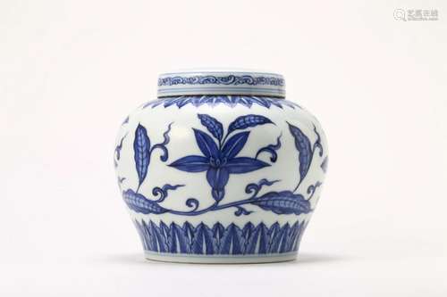 Blue and White Flower Tian Jar and Cover