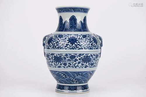 Blue and White Interlocking Lotus Elephant-Eared Zun