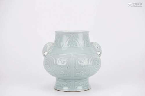 Celadon Glaze Incised Elephant-Eared Zun