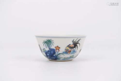 Doucai Glaze Rooster Cup