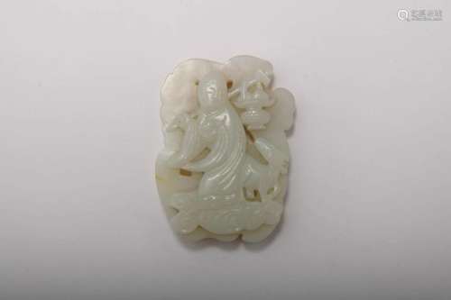 Carved White Jade Fairy Pendant