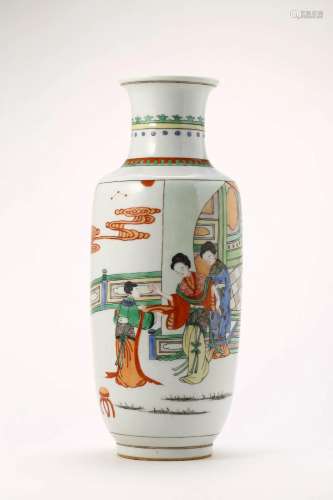 Doucai Glaze Figure Rouleau Vase