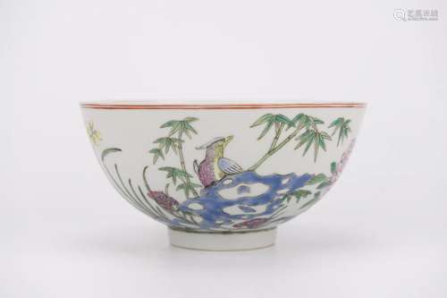 Famille Rose Flower and Bird Bowl