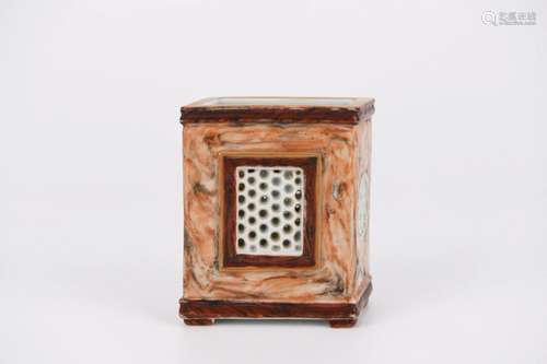 Faux-Bois Porcelain Square Brush Pot