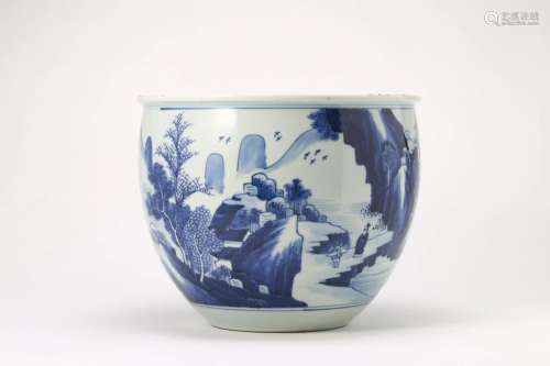 Blue and White Landscape Figure Jar