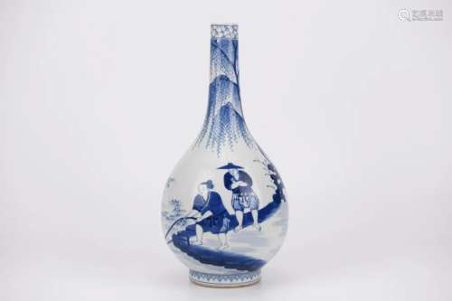 Blue and White Figure Bottle Vase
