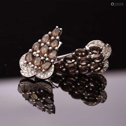 Sterling Silver Smoky Qtz & Zircon Drop Earrings