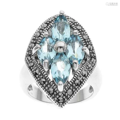 Silver Blue Topaz & Marcasite Shield Ring-SZ 7