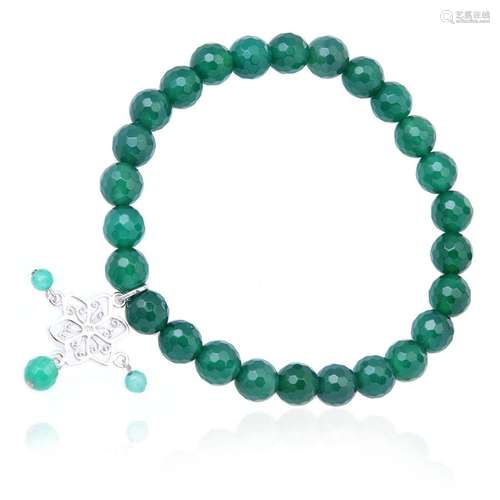 Faceted Green Agate Stretch Bracelet with Charm