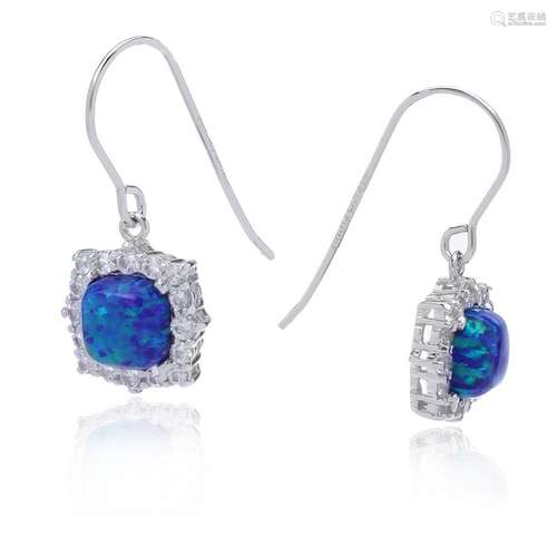 Sterling Silver Created Blue Opal Earrings