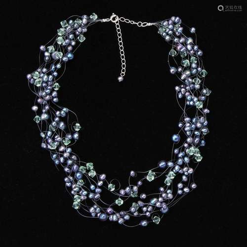 Multi Strand Illusion Pearl and Crystal Necklace