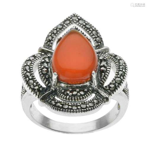 Sterling Silver Red Agate & Marcasite Ring-SZ 10