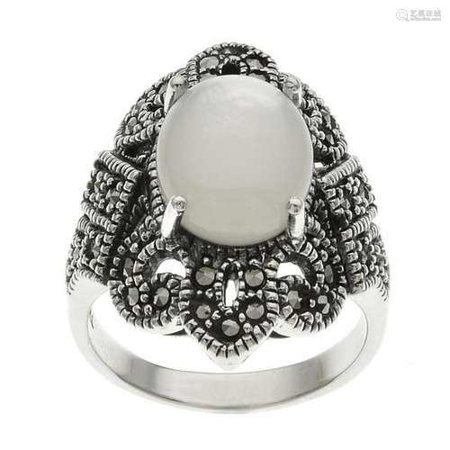 Sterling Silver White MOP & Marcasite Ring-SZ 8