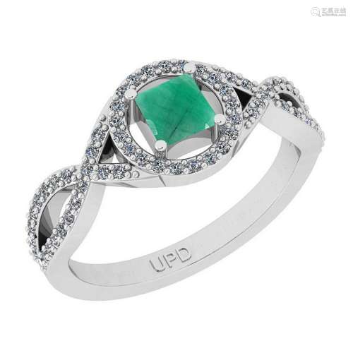 0.70 Ctw SI2/I1 Emerald And Diamond 14K White Gold Ring
