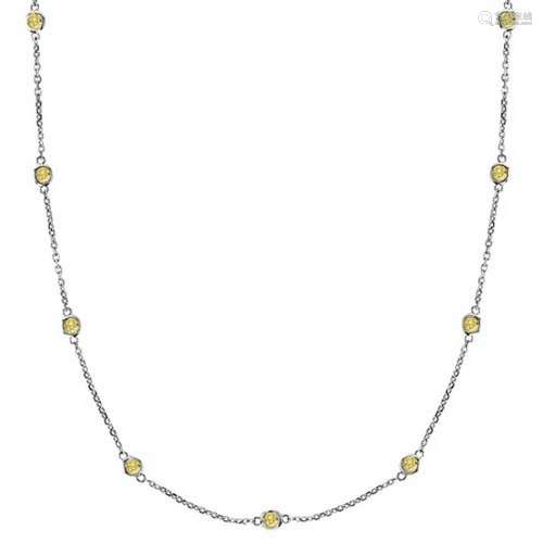 Fancy Yellow Canary Station Necklace 14k White Gold (2.