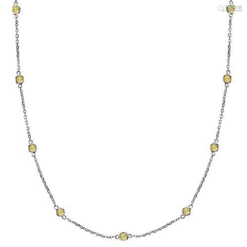 Fancy Yellow Canary Station Necklace 14k White Gold (2.