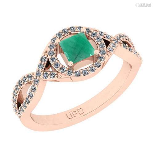 0.70 Ctw SI2/I1 Emerald And Diamond 14K Rose Gold Ring