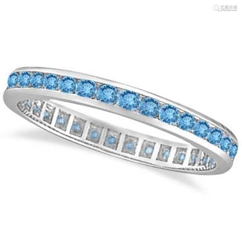 Blue Topaz Channel-Set Eternity Ring Band 14k White Gol