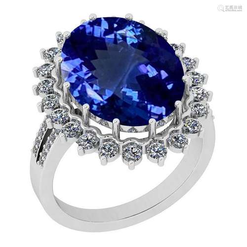 Certified 9.27 Ctw VS/SI1 Tanzanite And Diamond 14K Whi