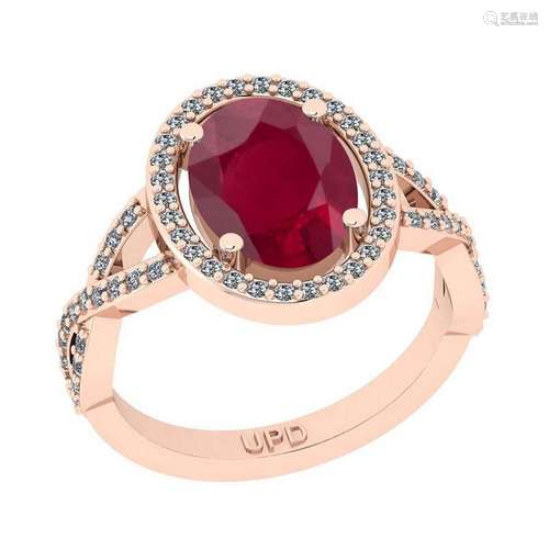 2.90 Ctw SI2/I1Ruby And Diamond 14K Rose Gold Engagemen