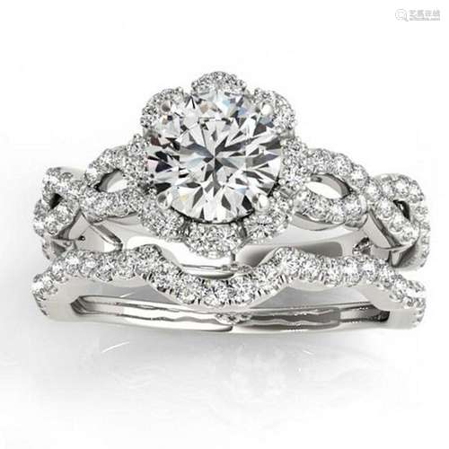 Halo Diamond Engagement and Wedding Rings Bridal Set 14