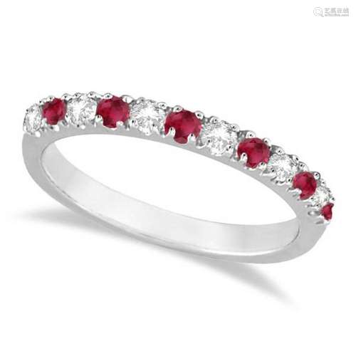 Diamond and Ruby Ring Guard Anniversary Band 14K White