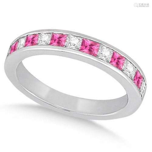 Channel Pink Sapphire and Diamond Wedding Ring 14k Whit