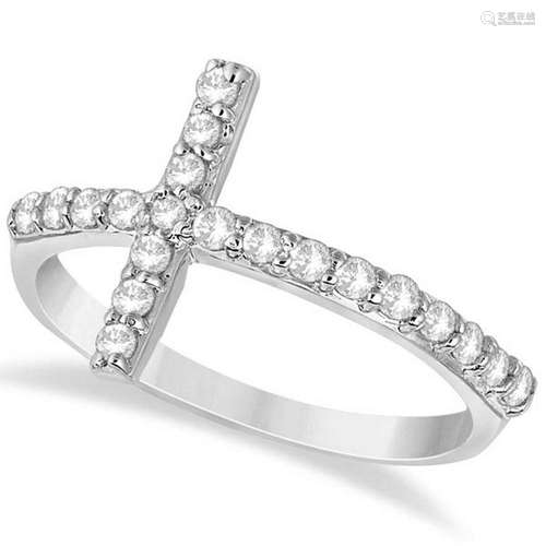 Modern Sideways Diamond Cross Fashion Ring in 14k White