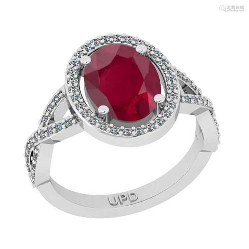 2.90 Ctw SI2/I1Ruby And Diamond 14K White Gold Engageme