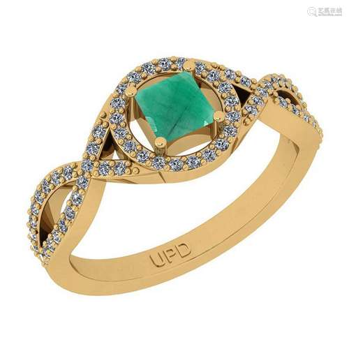 0.70 Ctw SI2/I1 Emerald And Diamond 14K Yellow Gold Rin