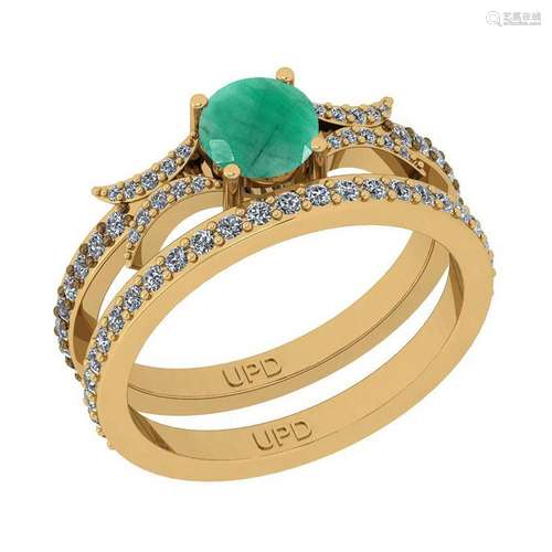 1.01 Ctw SI2/I1 Emerald And Diamond 14K Yellow Gold Ann