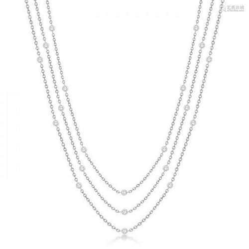 Three-Strand Diamond Station Necklace in 14k White Gold