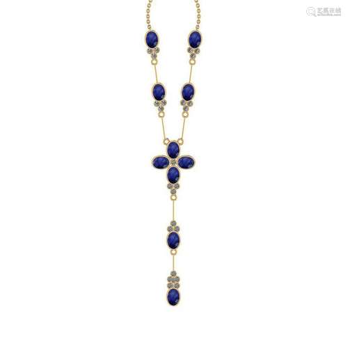 10.50 Ctw SI2/I1 Blue Sapphire And Diamond 14K Yellow G