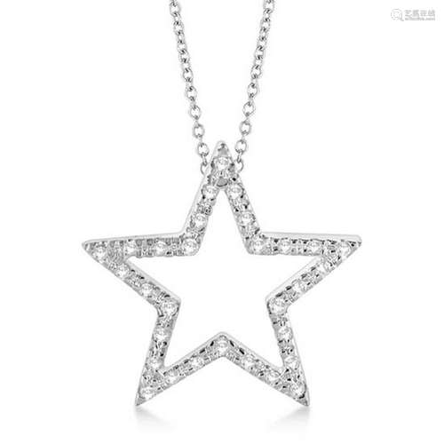 Star Shaped Diamond Pendant Necklace 14k White Gold 0.1