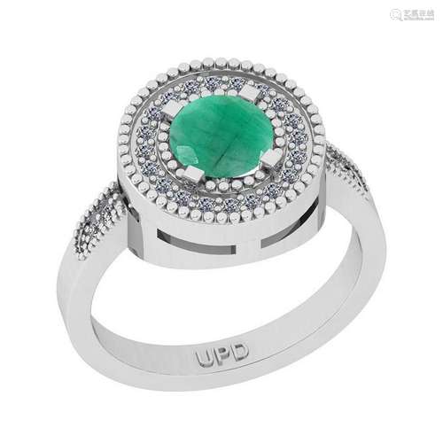 1.14 Ctw SI2/I1 Emerald And Diamond 14K White Gold Enga