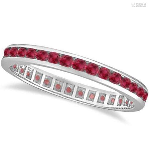 Ruby Channel Set Stackable Ring Eternity Band 14k White