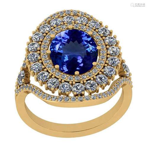 Certified 4.08 Ctw VS/SI1 Tanzanite And Diamond 14K Yel