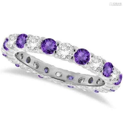 Purple Amethyst and Diamond Eternity Ring Band 14k Whit