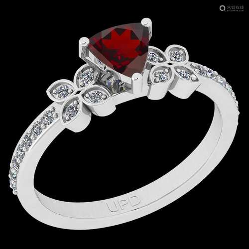 Certified 0.59 Ctw I2/I3 Garnet And Diamond 10K White G