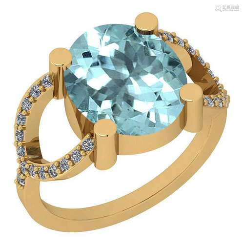 5.76 Ctw VS/SI1 Aquamarine And Diamond 14K Yellow Gold