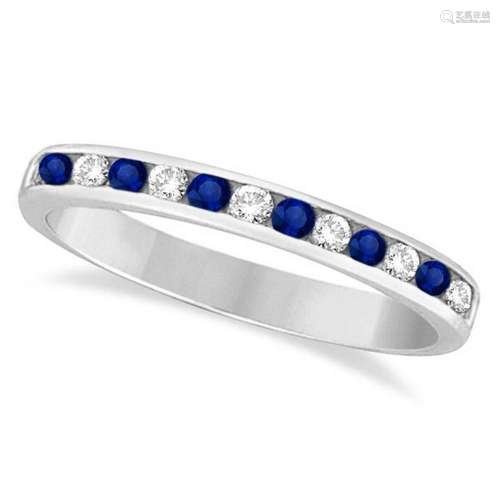 Channel-Set Blue Sapphire and Diamond Ring 14k White Go