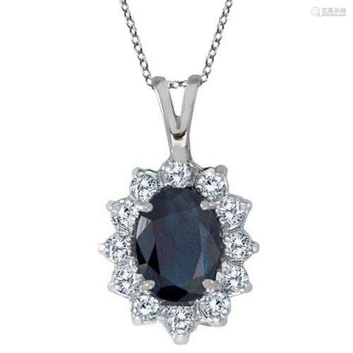 Blue Sapphire and Diamond Accented Pendant 14k White Go