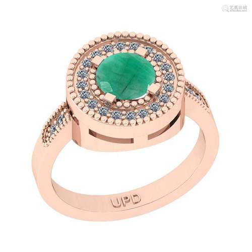 1.14 Ctw SI2/I1 Emerald And Diamond 14K Rose Gold Engag