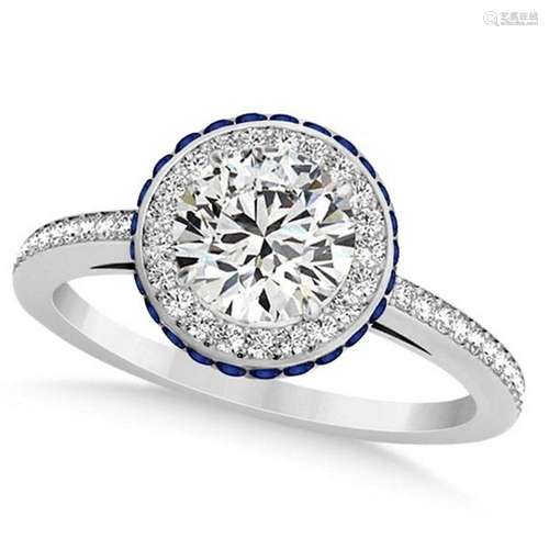 Diamond Halo and Sapphire Gemstone Engagement Ring 14k