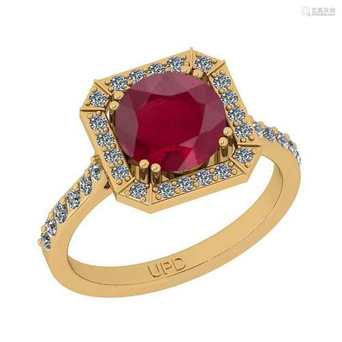 2.41 Ctw SI2/I1Ruby And Diamond 14K Yellow Gold Cocktai