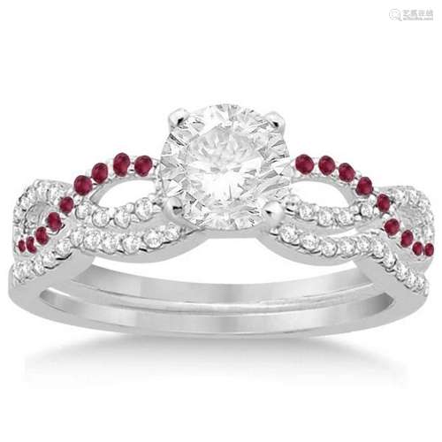 Infinity Diamond and Ruby Engagement Ring Set 14K White